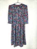 Donkerblauwe vintage jurk met bloemenprint | M