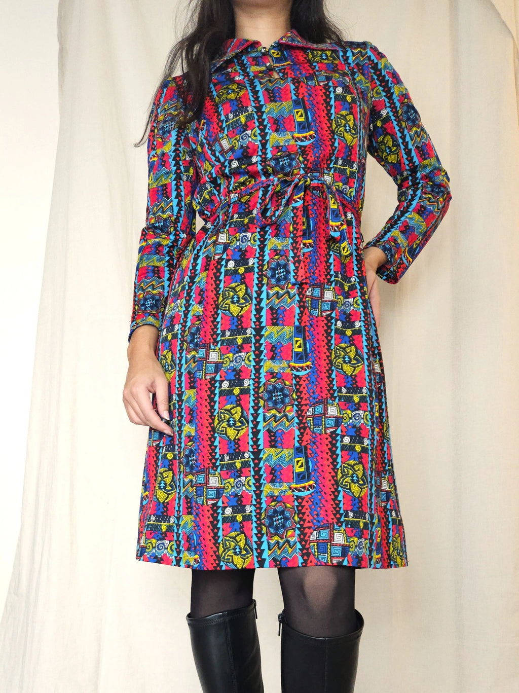 70s kleurrijke vintage jurk  | S