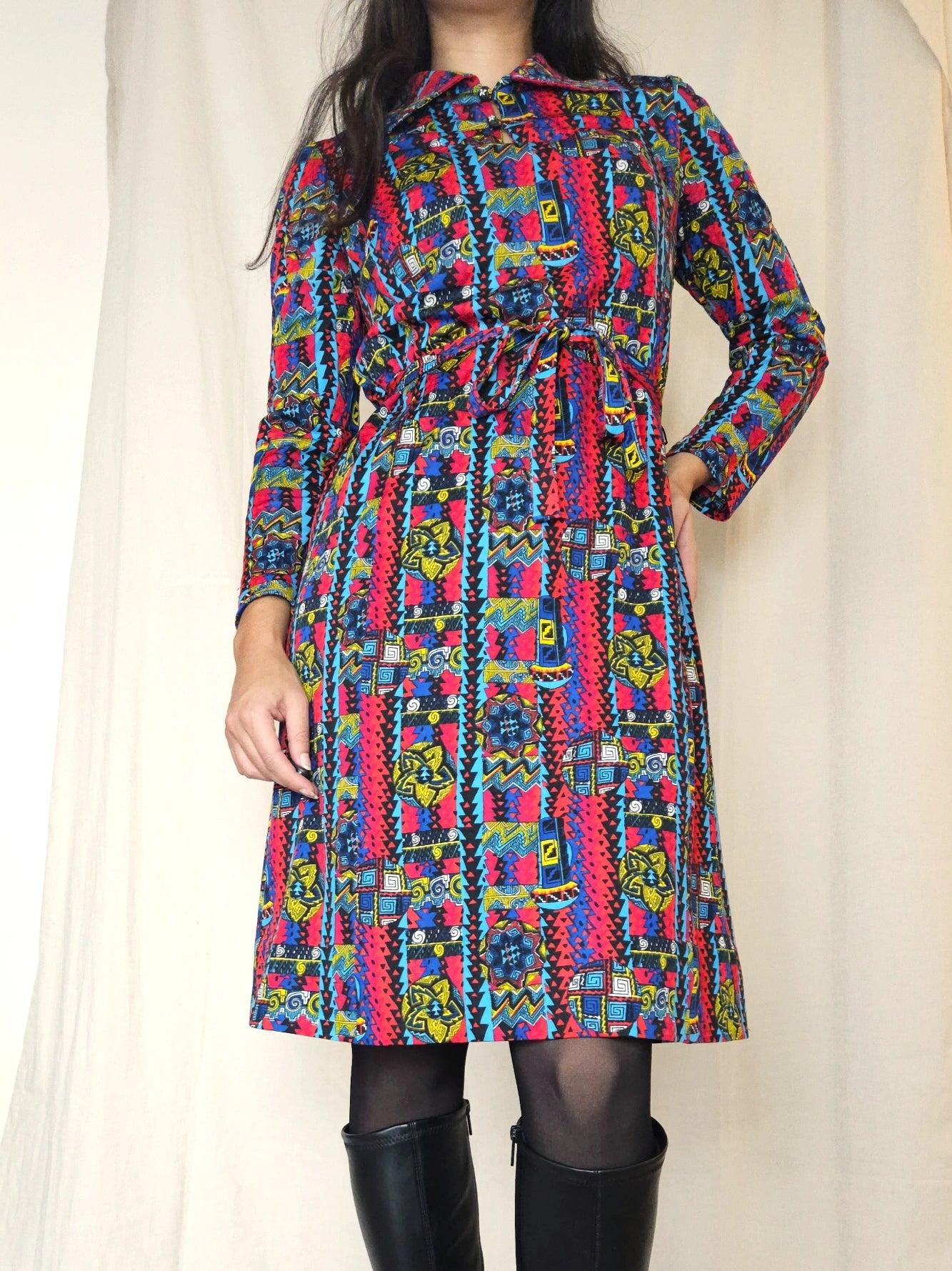 70s kleurrijke vintage jurk  | S