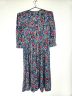 Donkerblauwe vintage jurk met bloemenprint | M