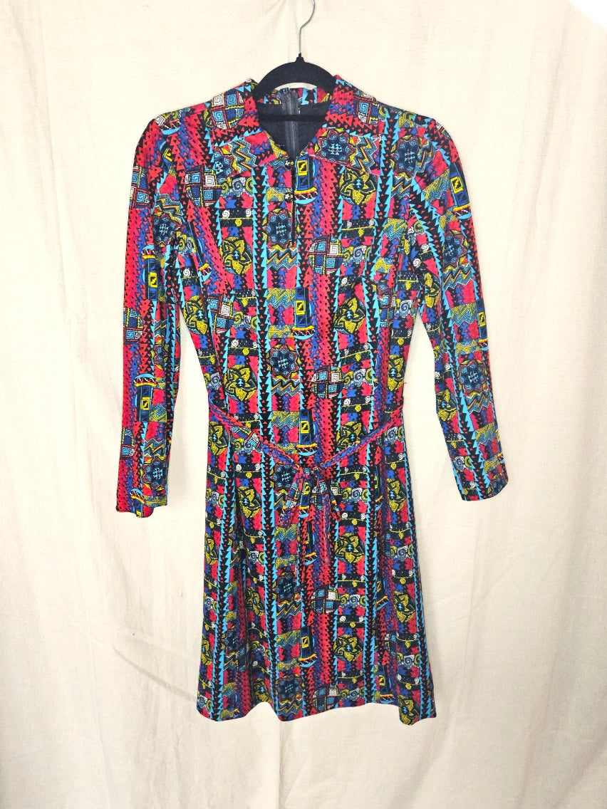 70s kleurrijke vintage jurk  | S