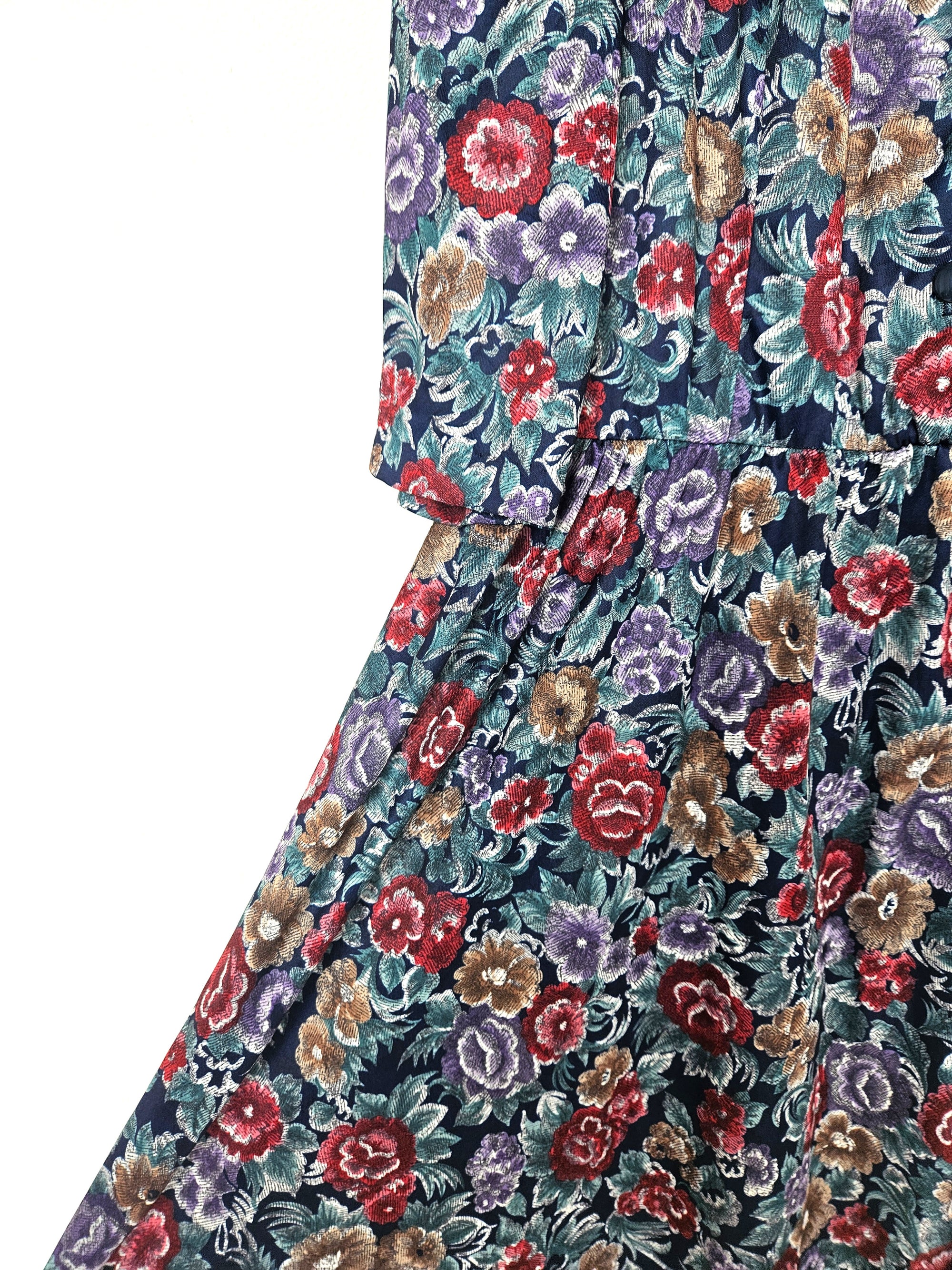Donkerblauwe vintage jurk met bloemenprint | M