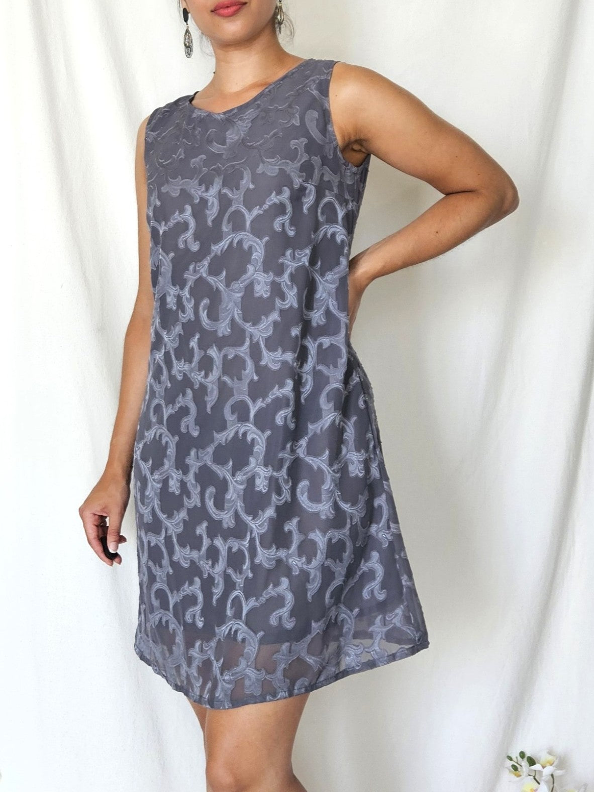 Vintage cocktailjurk met grijs patroon | S