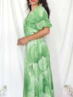 Lange lichtgroene vintage jurk van viscose | M/L