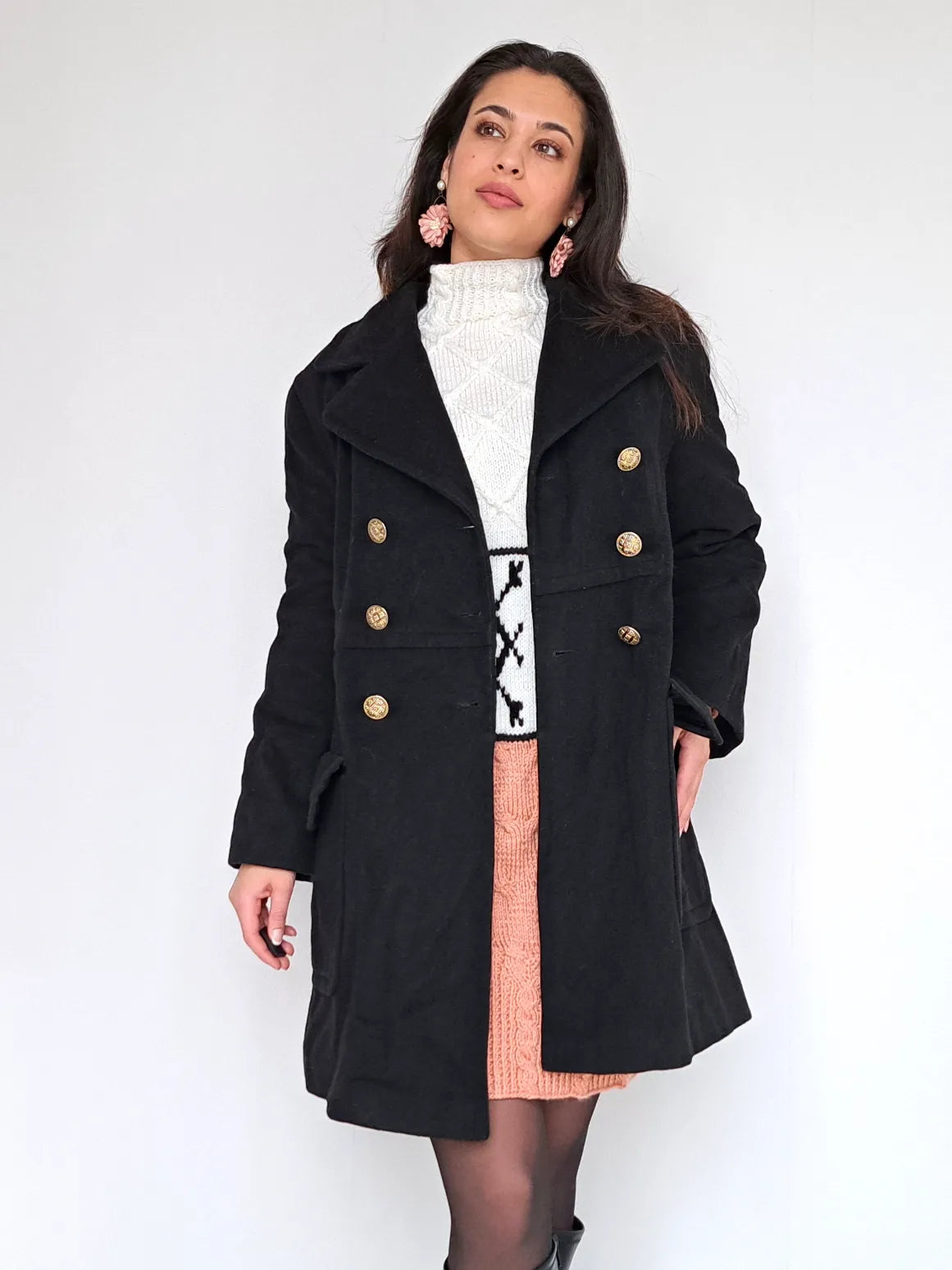zwarte wollen vintage jas
