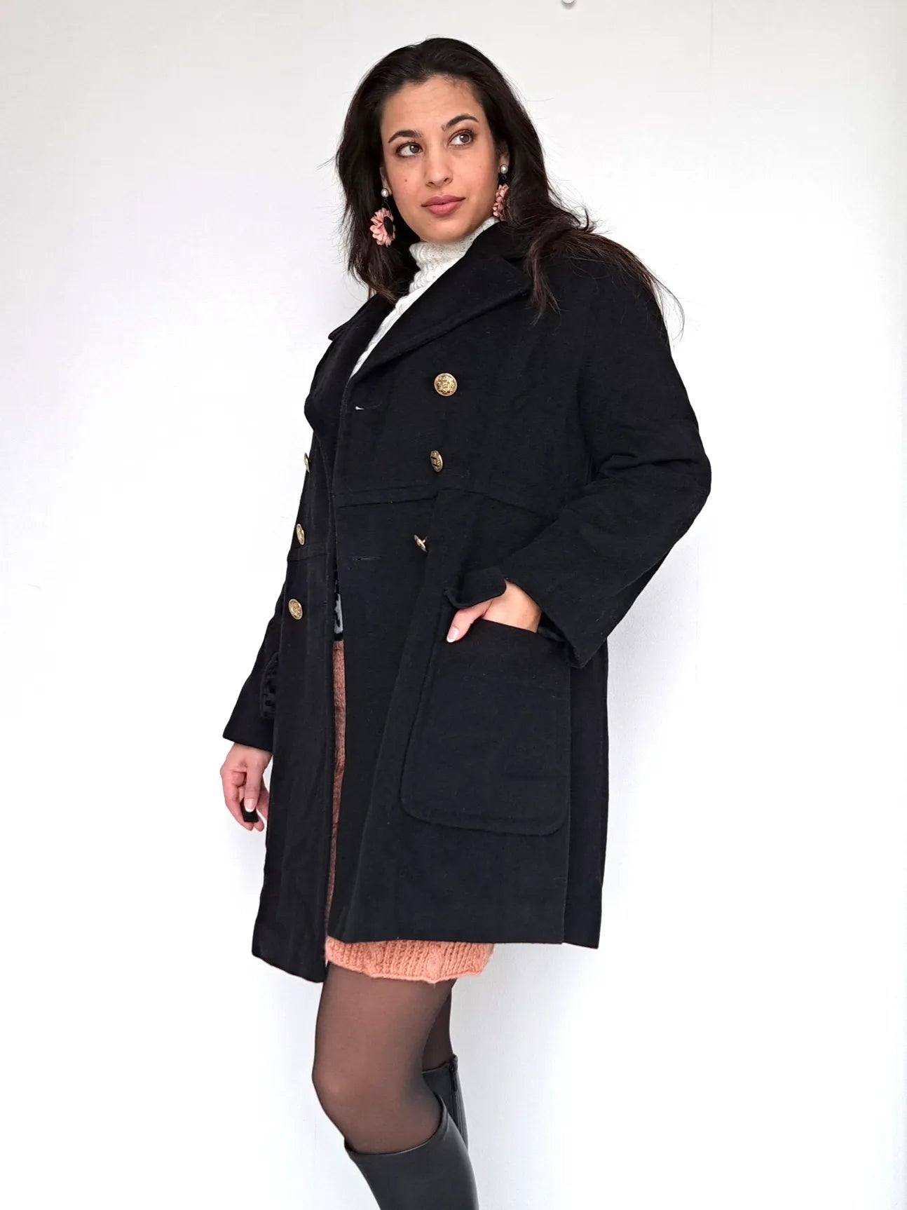 zwarte wollen vintage jas