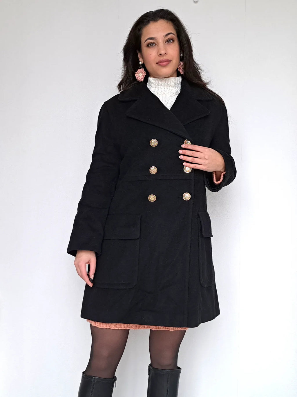zwarte wollen vintage jas