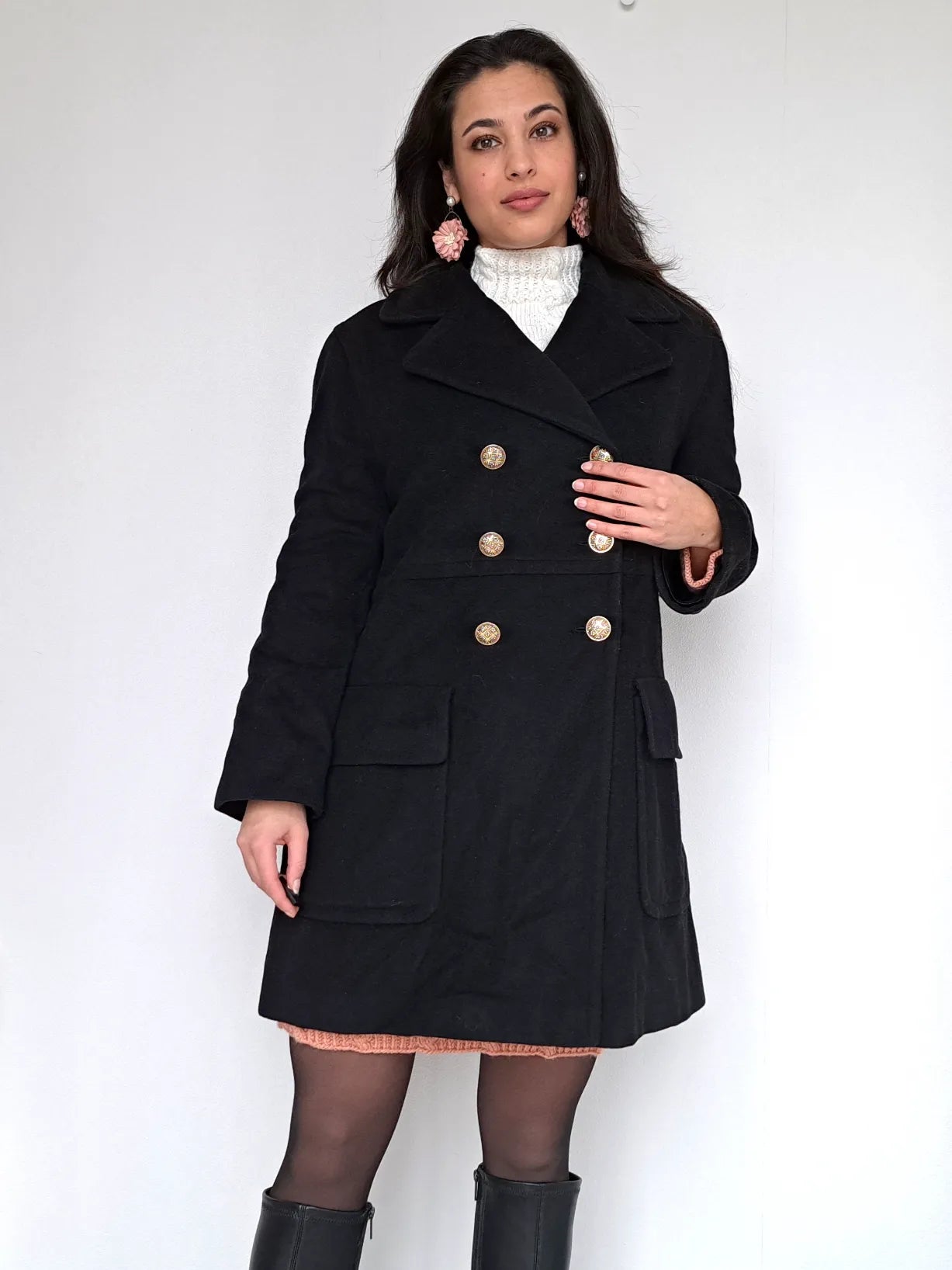 zwarte wollen vintage jas