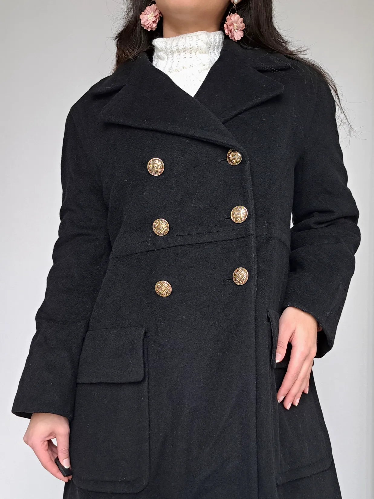 zwarte wollen vintage jas