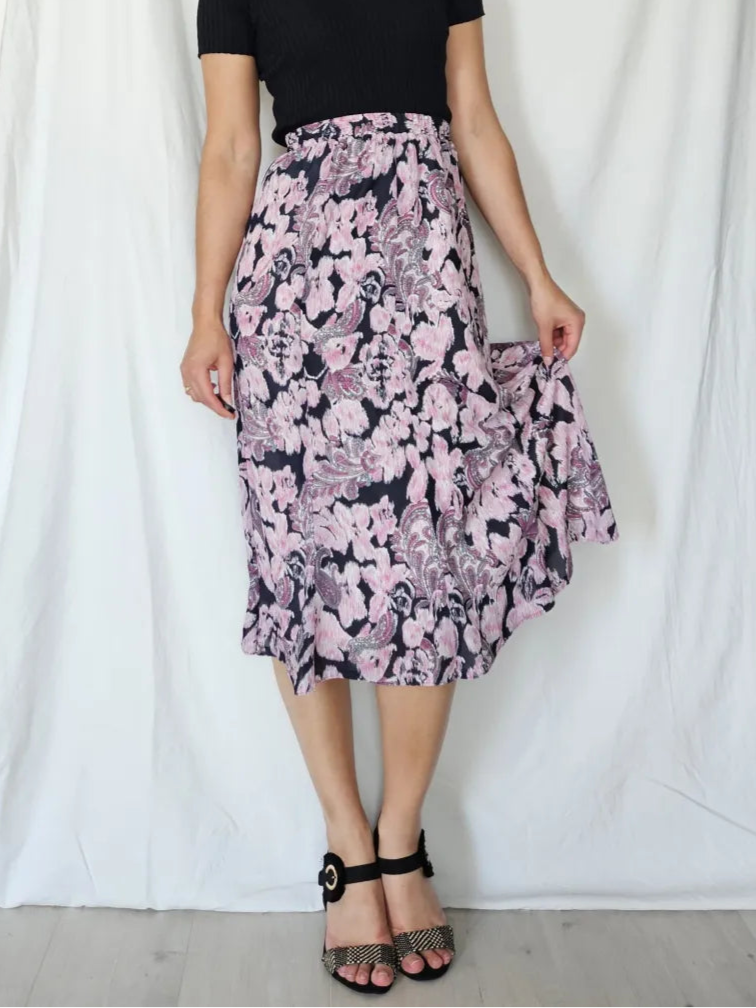 Zwierige vintage rok met paarse print | S