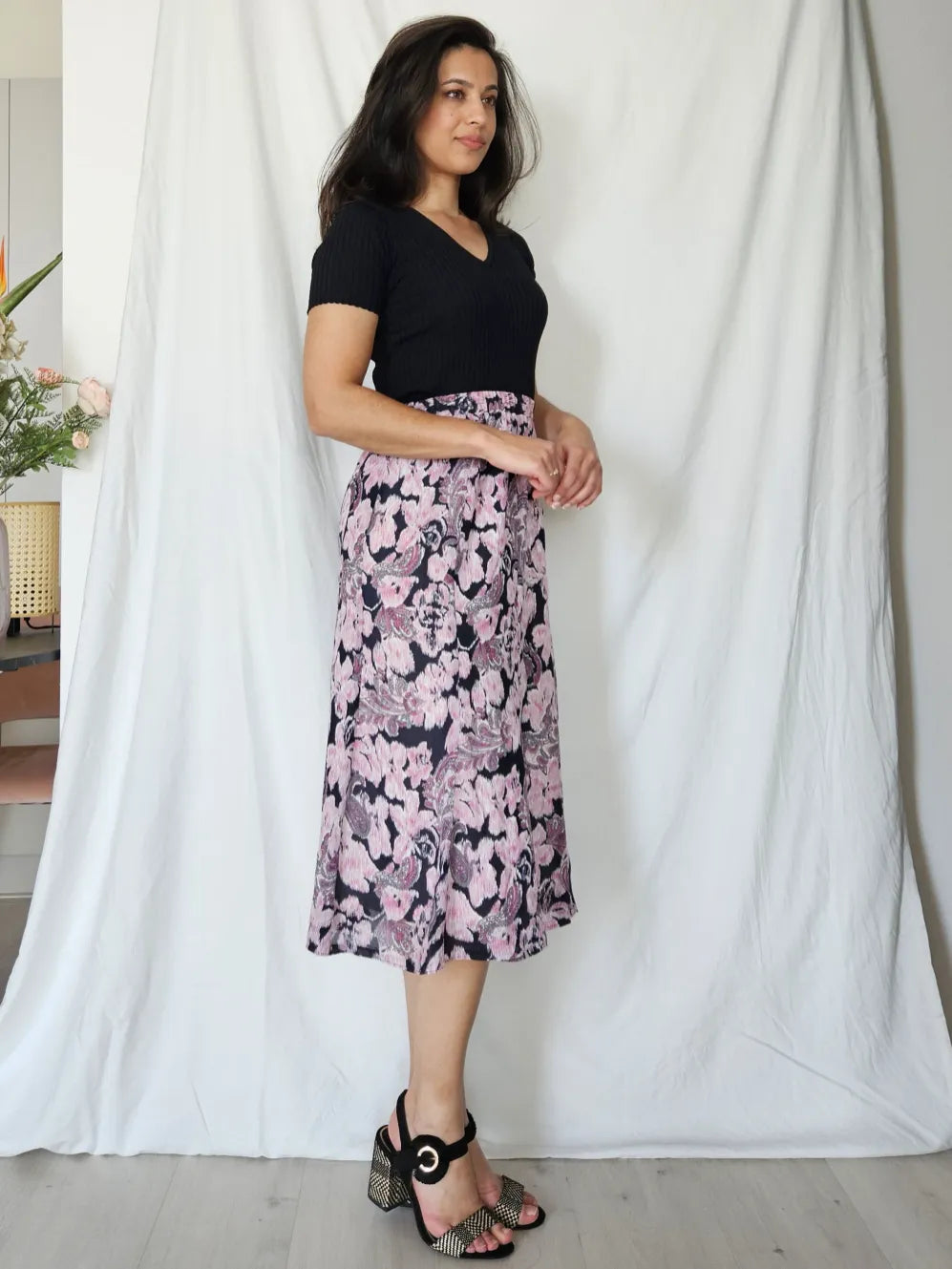 Zwierige vintage rok met paarse print | S