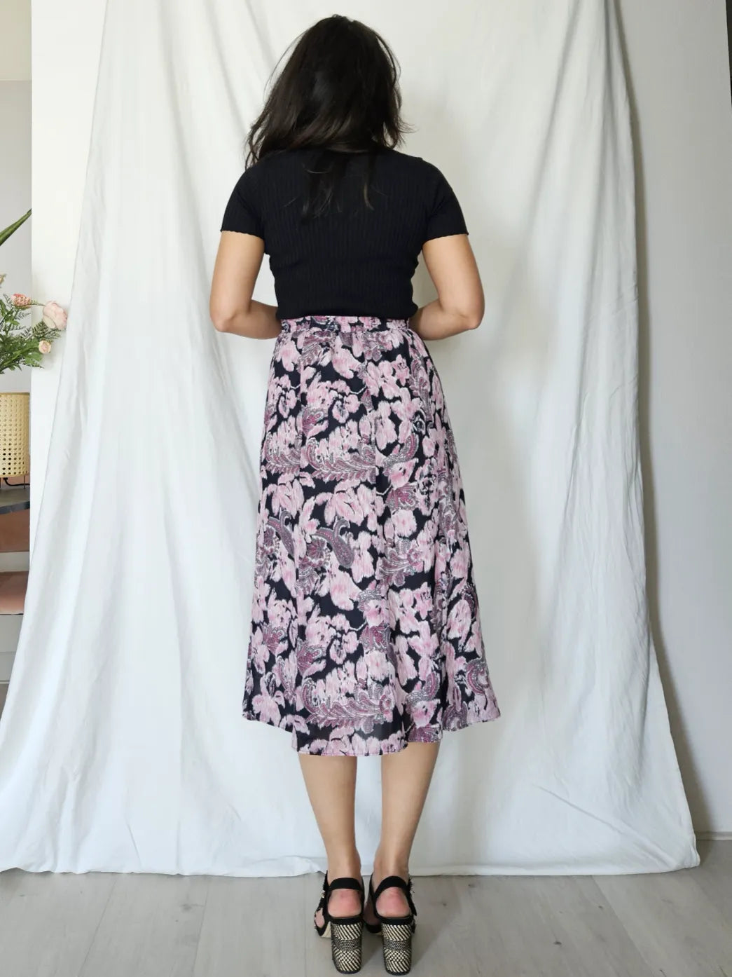 Zwierige vintage rok met paarse print | S