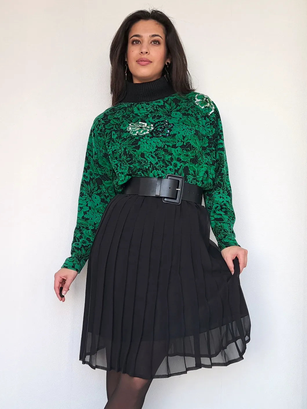 zwarte vintage plooirok