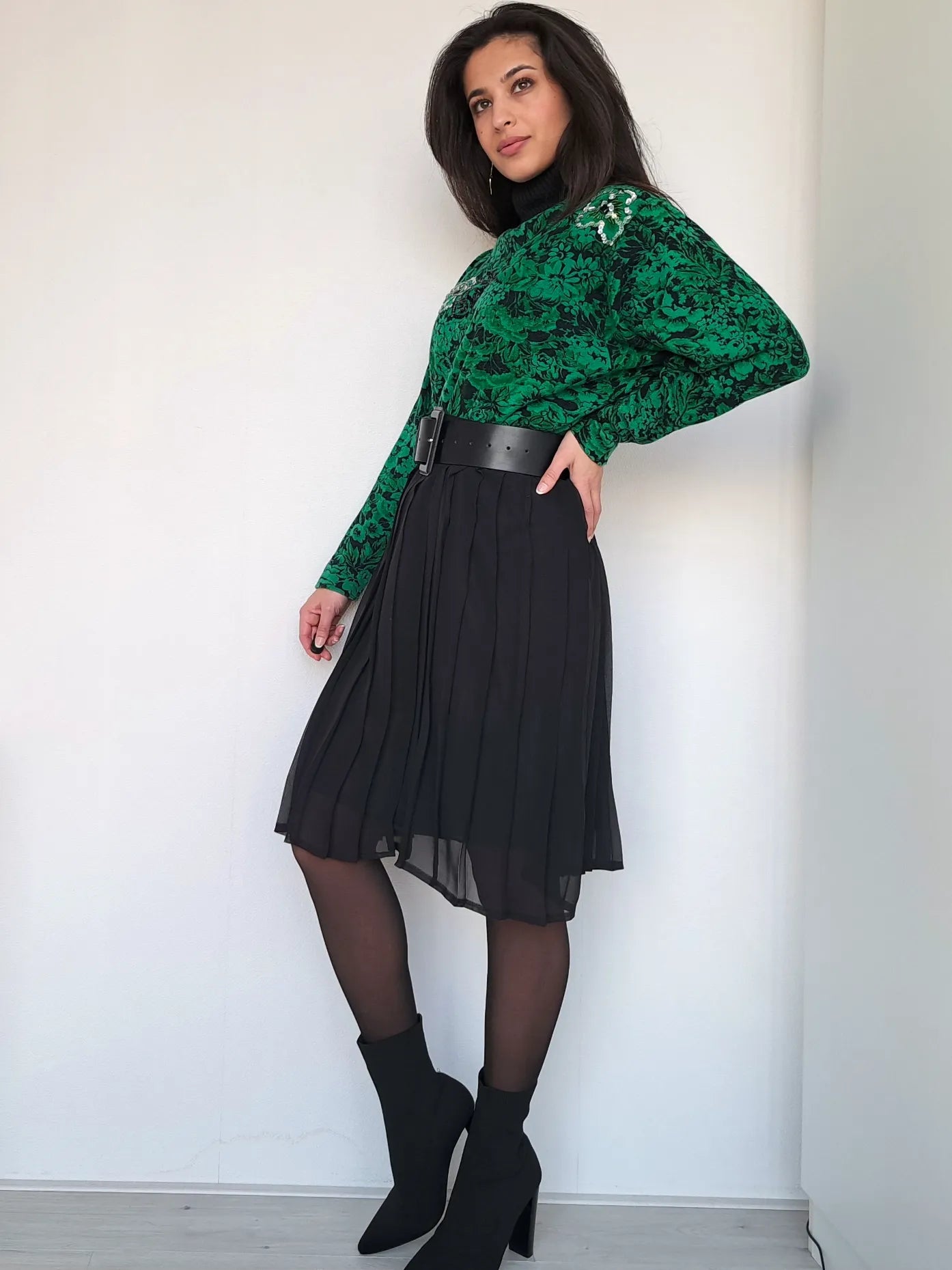 zwarte vintage plooirok