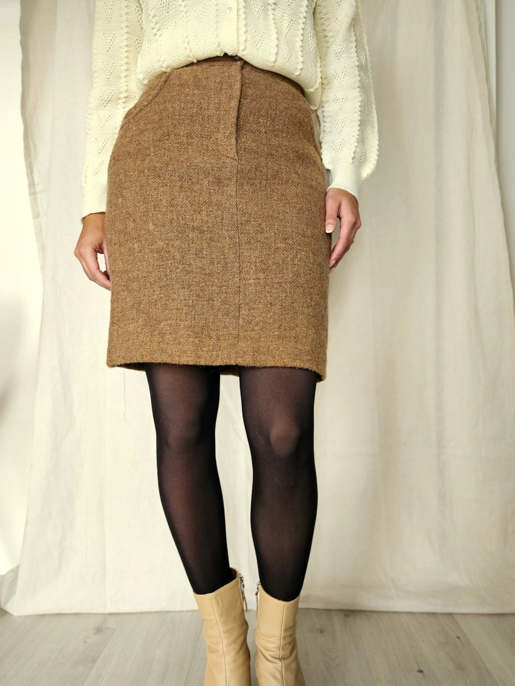 Wollen vintage rok camel | XS