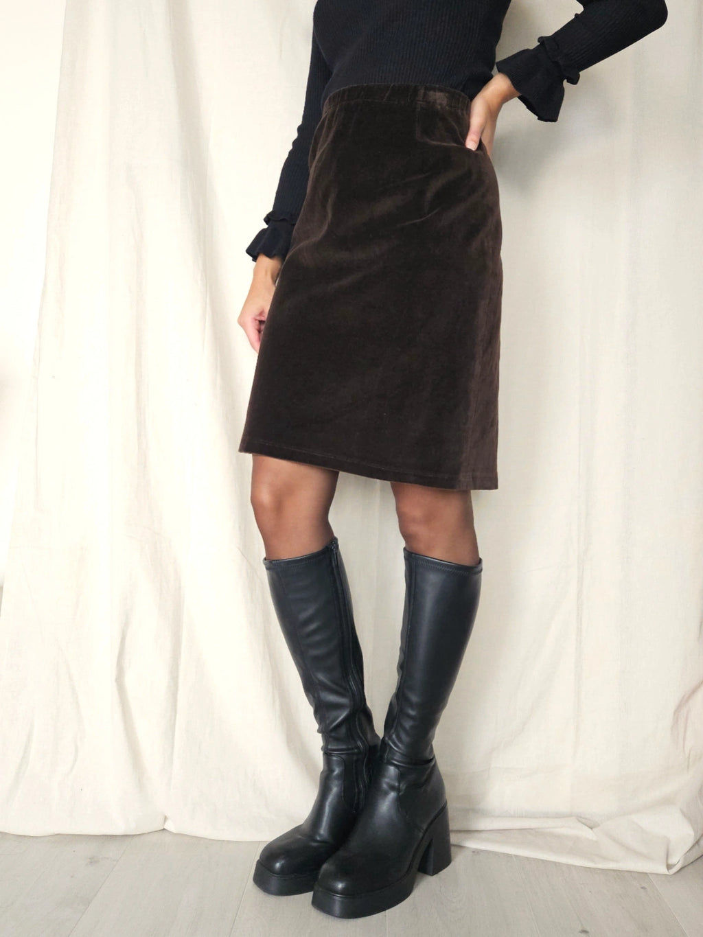 Kastanje bruine fluwelen vintage rok | L