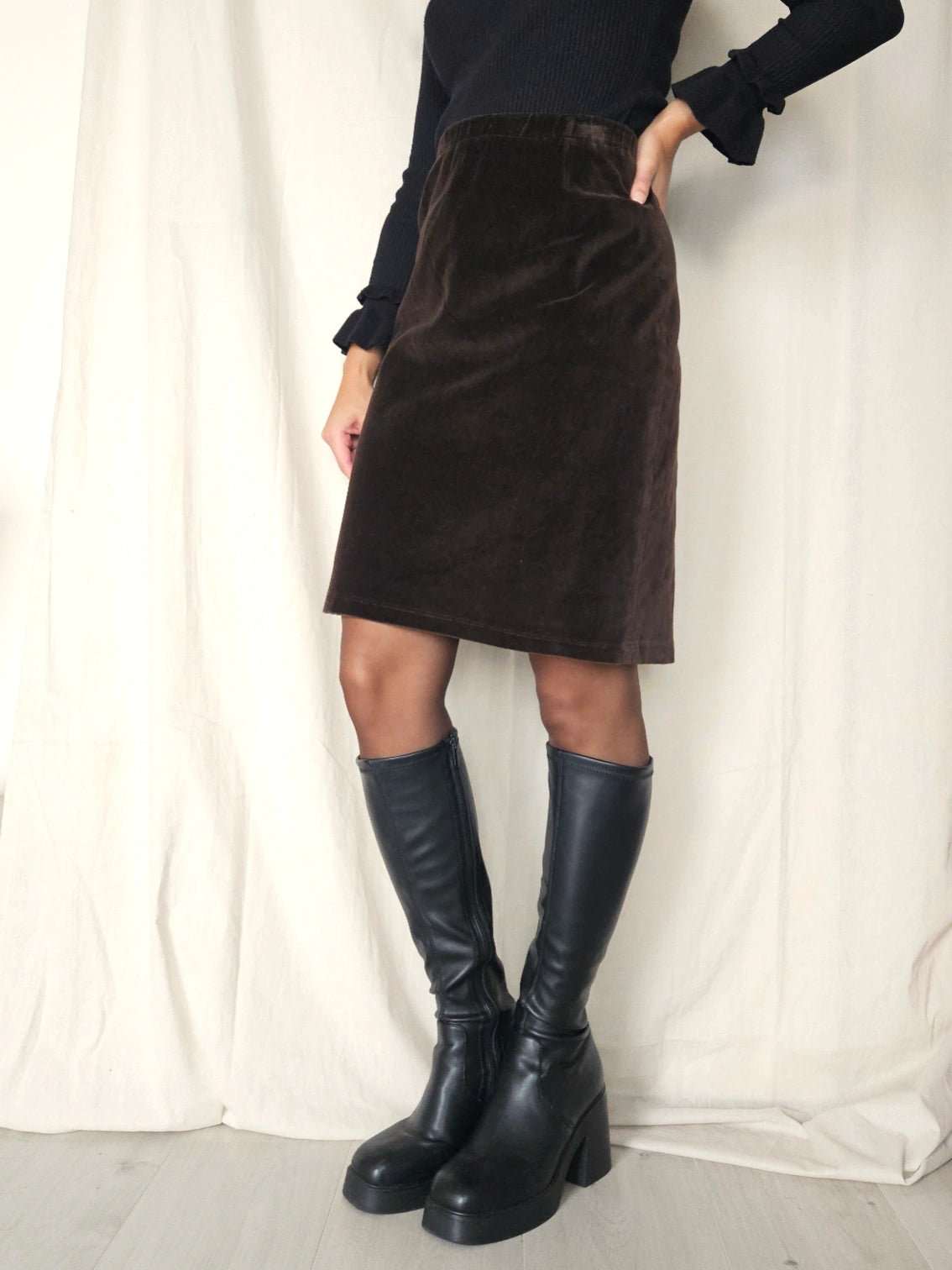 Kastanje bruine fluwelen vintage rok | L