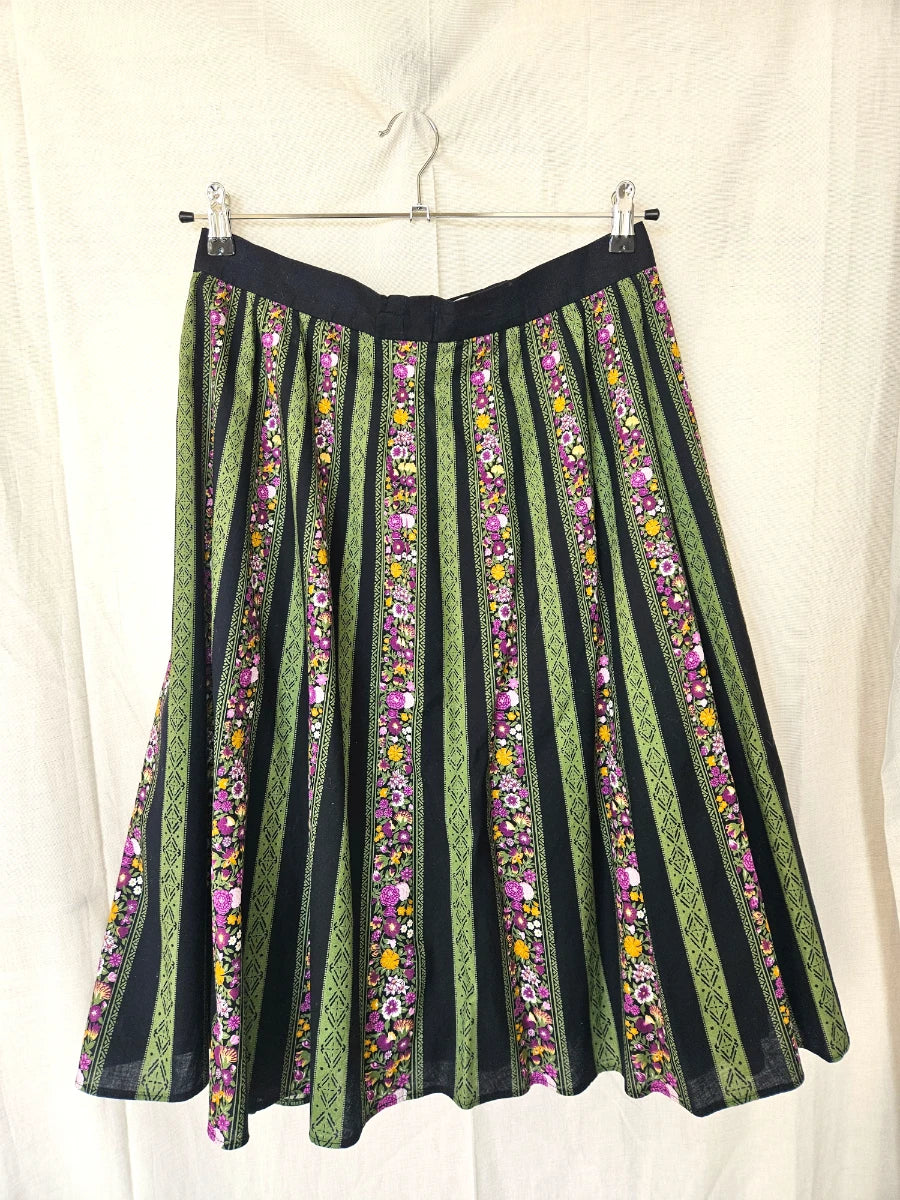 Vintage rok van katoen met groene en paarse print | XL/XXL