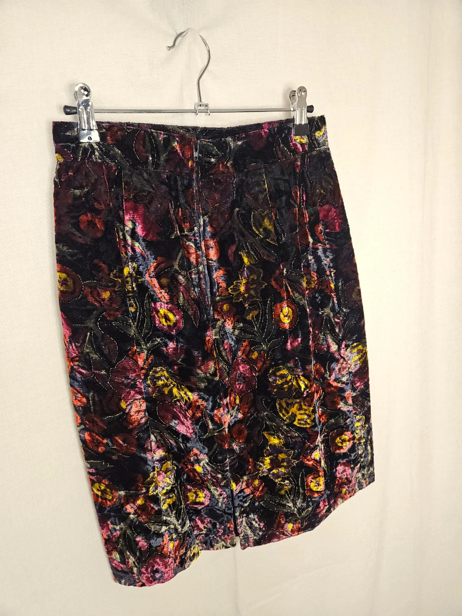 Fluwelen vintage rok kleurrijke bloemen | XS