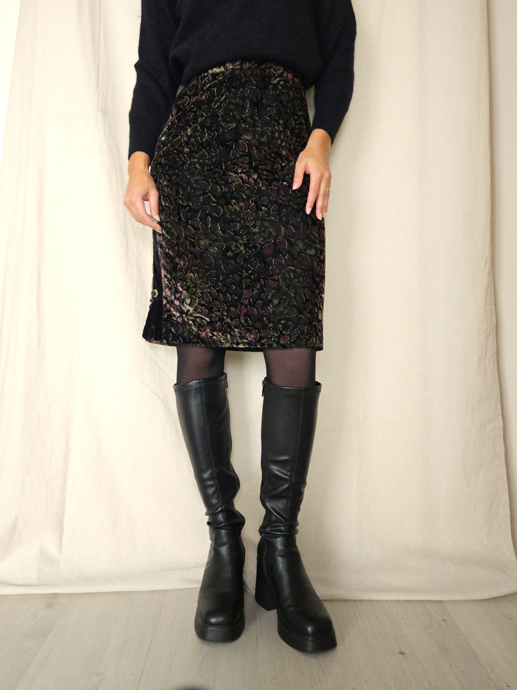 Fluwelen vintage rok herfstpatroon | S