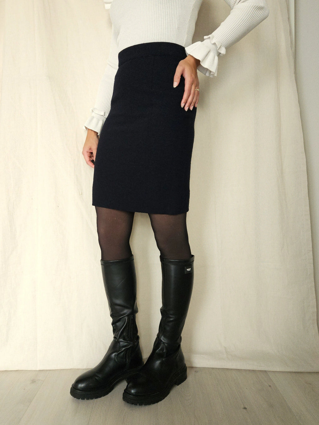 Wollen vintage rok donkerblauw | XS