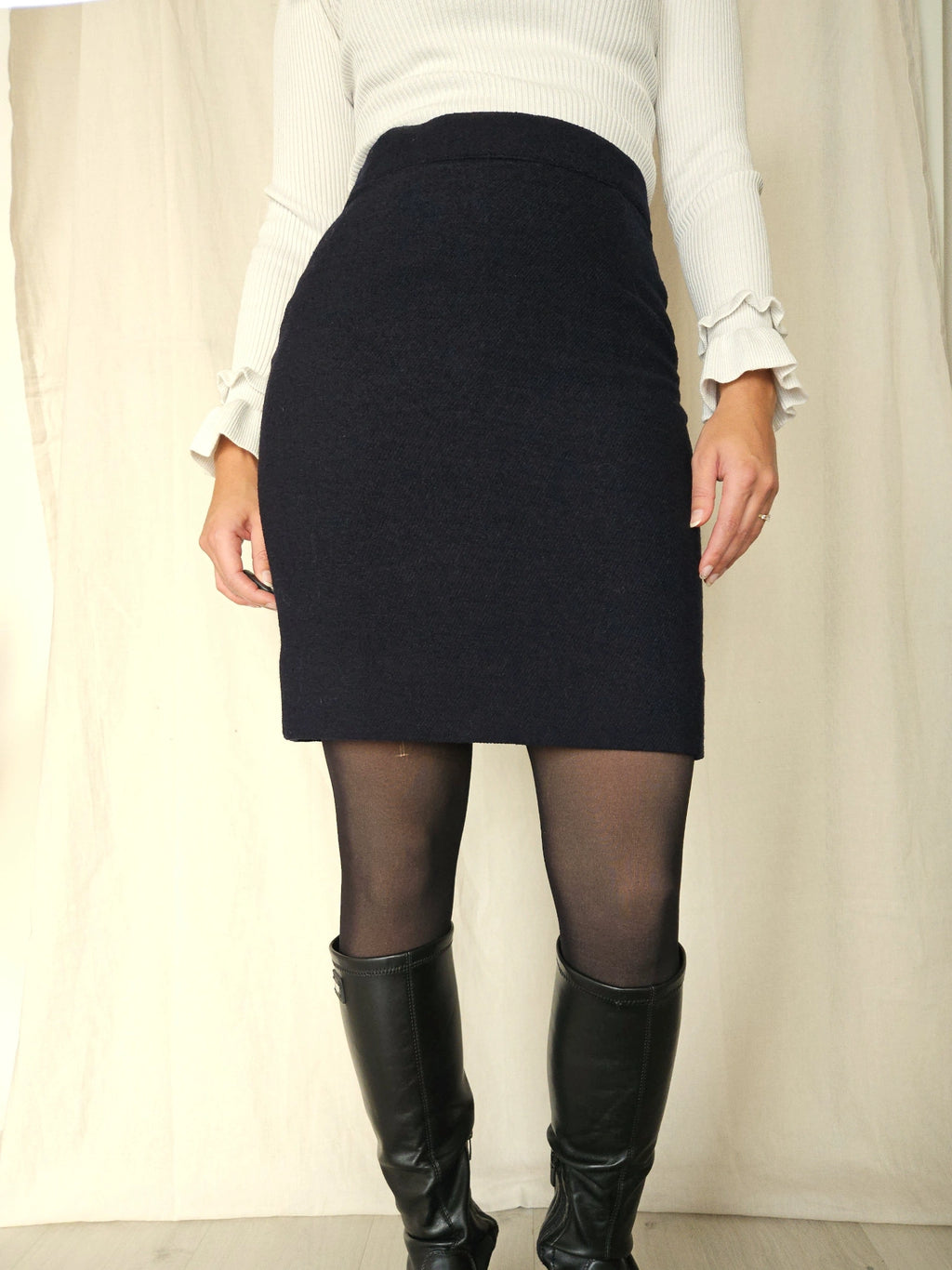 Wollen vintage rok donkerblauw | XS