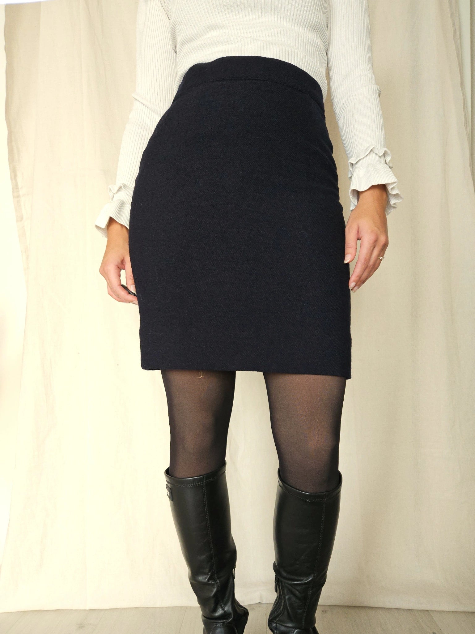 Wollen vintage rok donkerblauw | XS