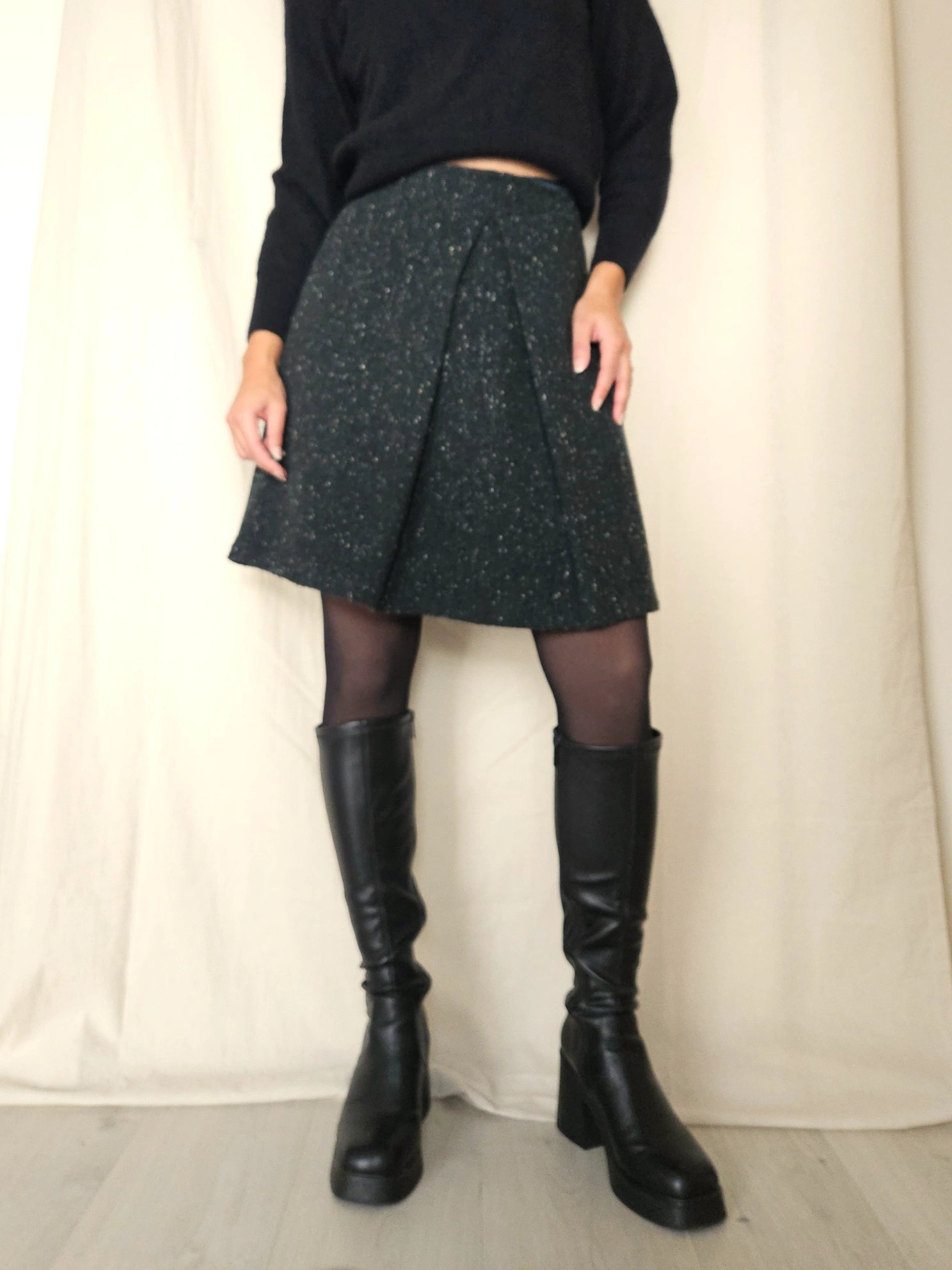 Donkergroene wollen vintage rok | XL