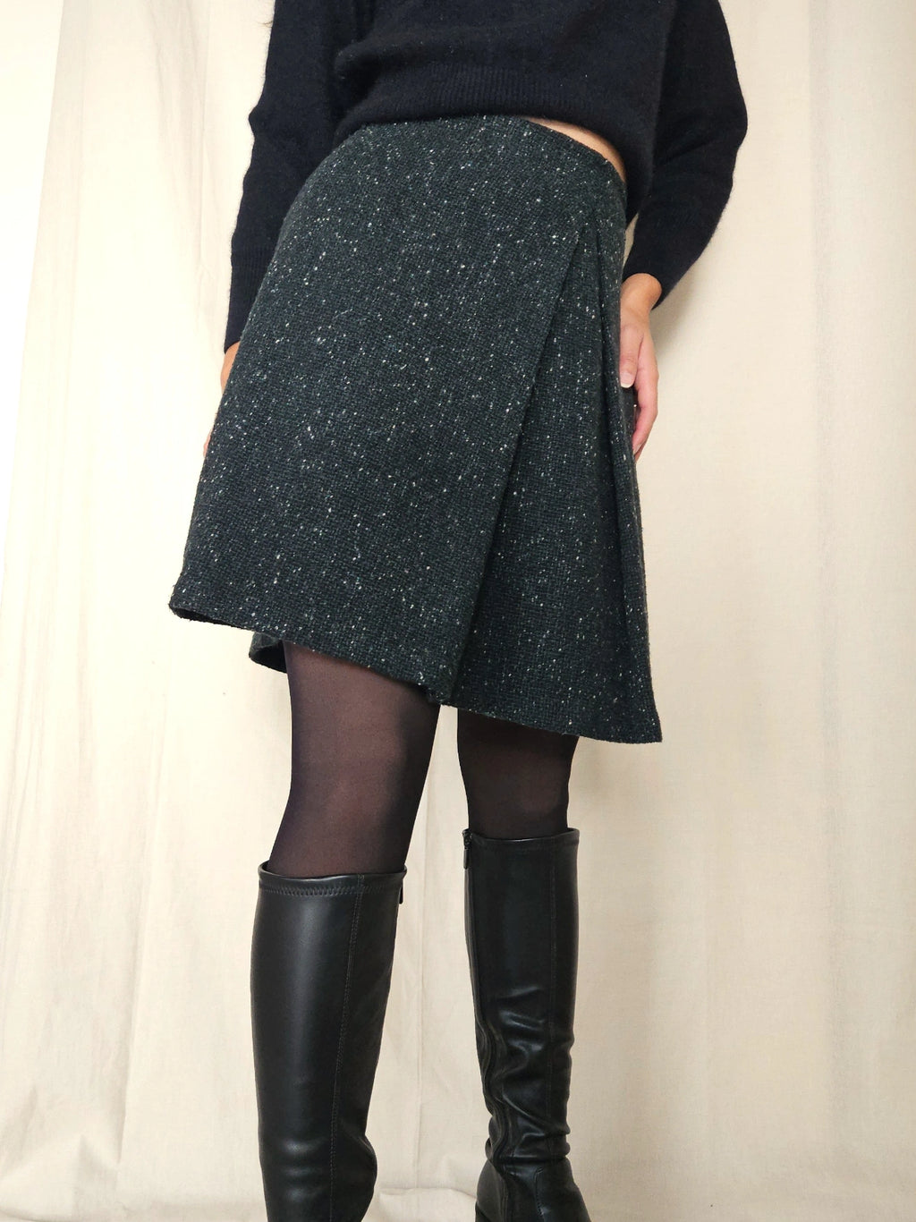 Donkergroene wollen vintage rok | XL