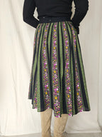 Vintage rok van katoen met groene en paarse print | XL/XXL
