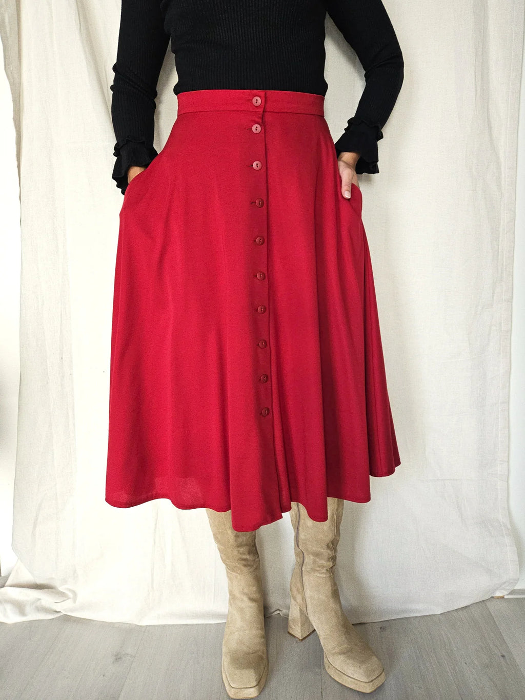 Rode doorknoop vintage rok | M