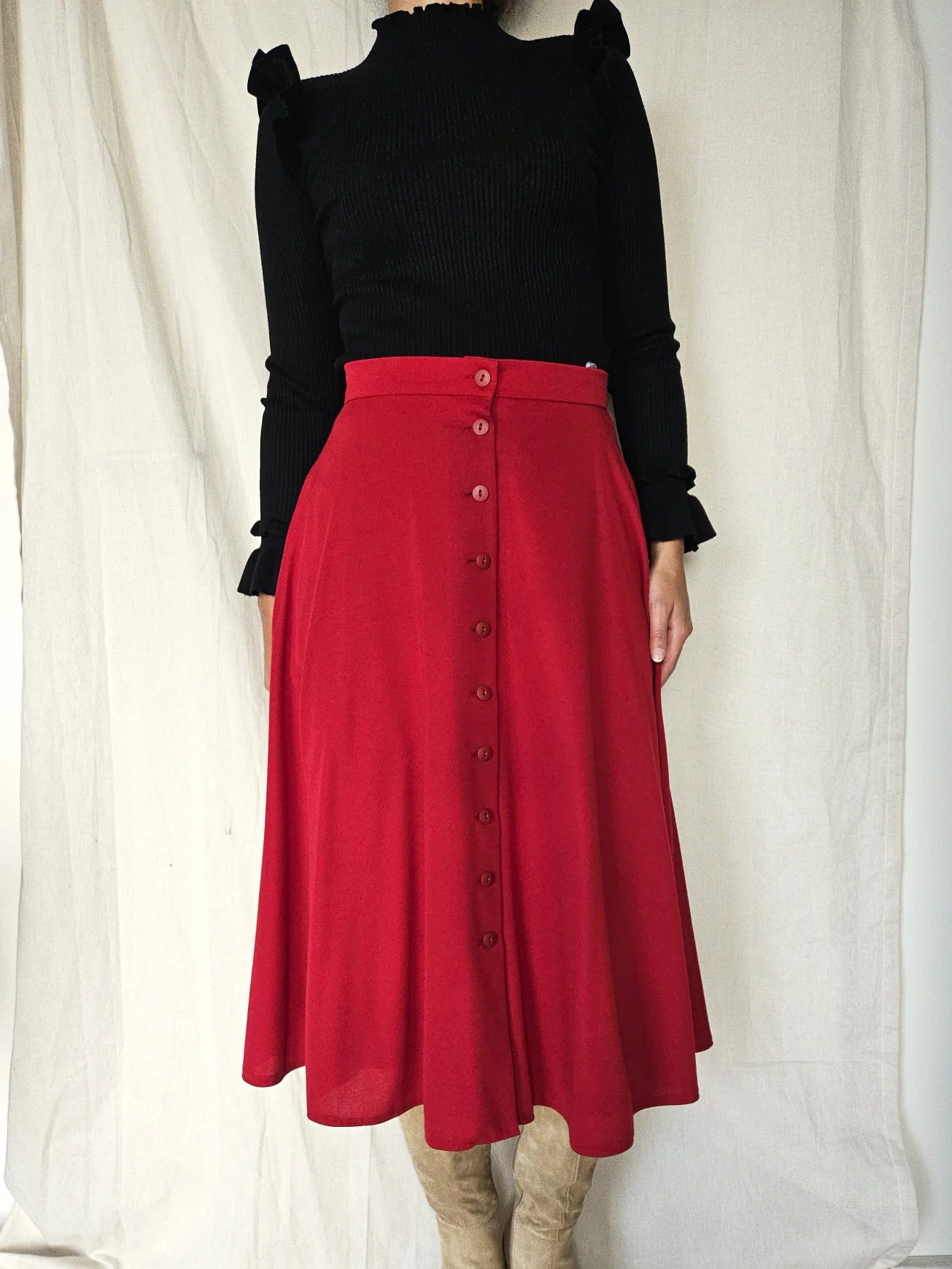 Rode doorknoop vintage rok | M