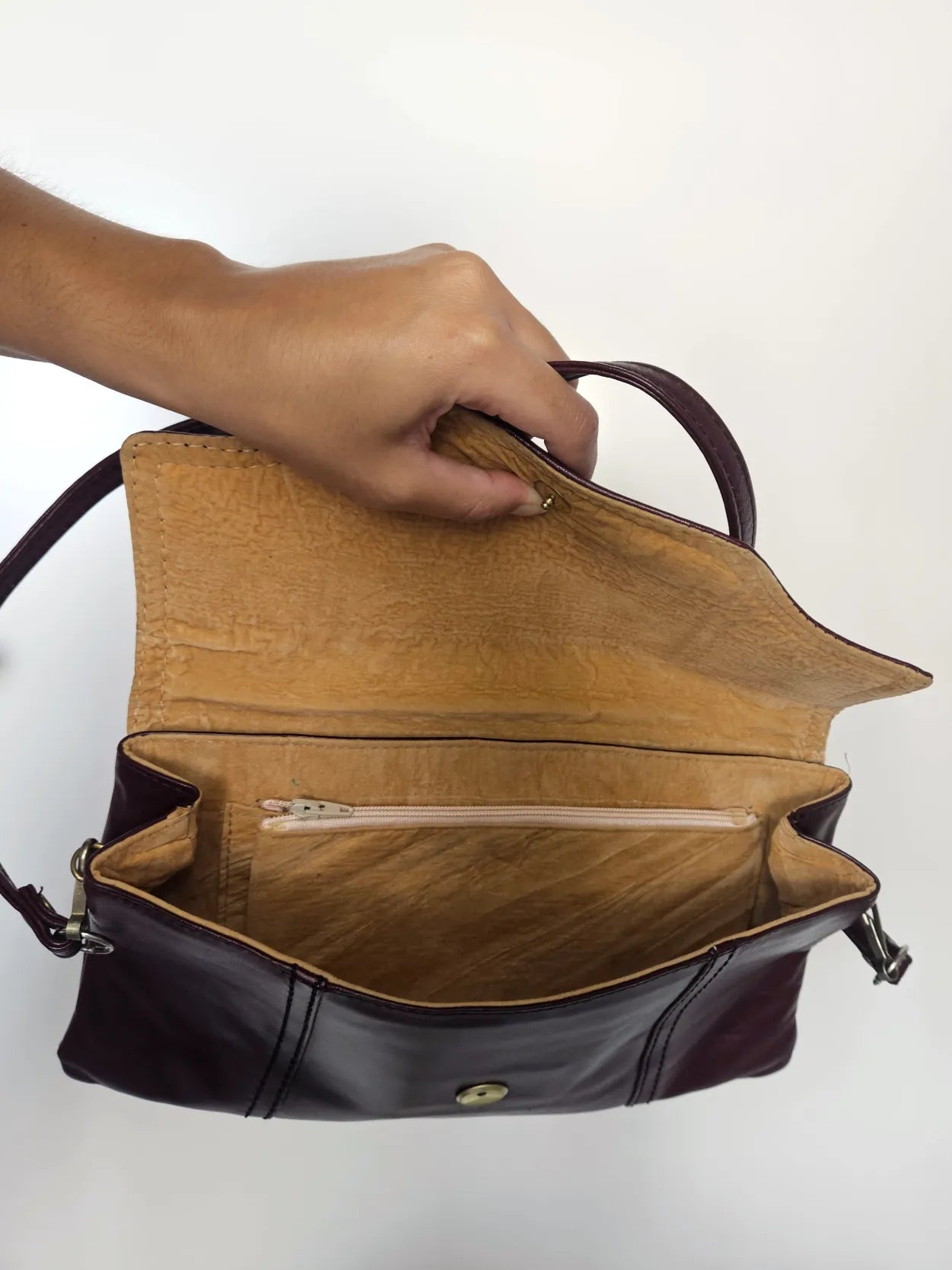 Bruinrode leren vintage handtas