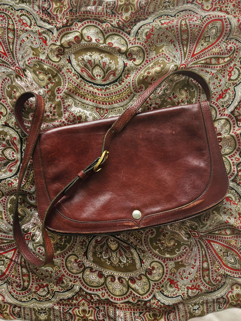 Bruinrode leren vintage schoudertas