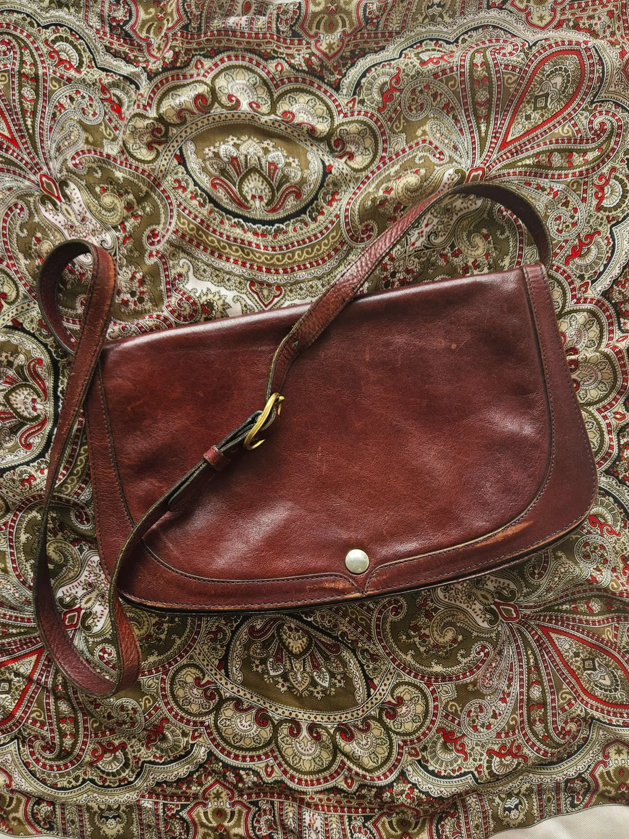 Bruinrode leren vintage schoudertas