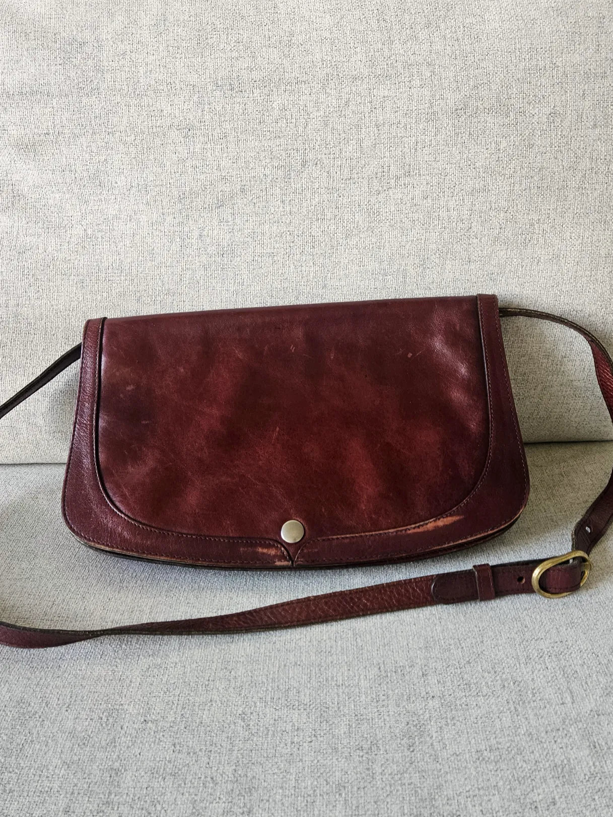 Bruinrode leren vintage schoudertas