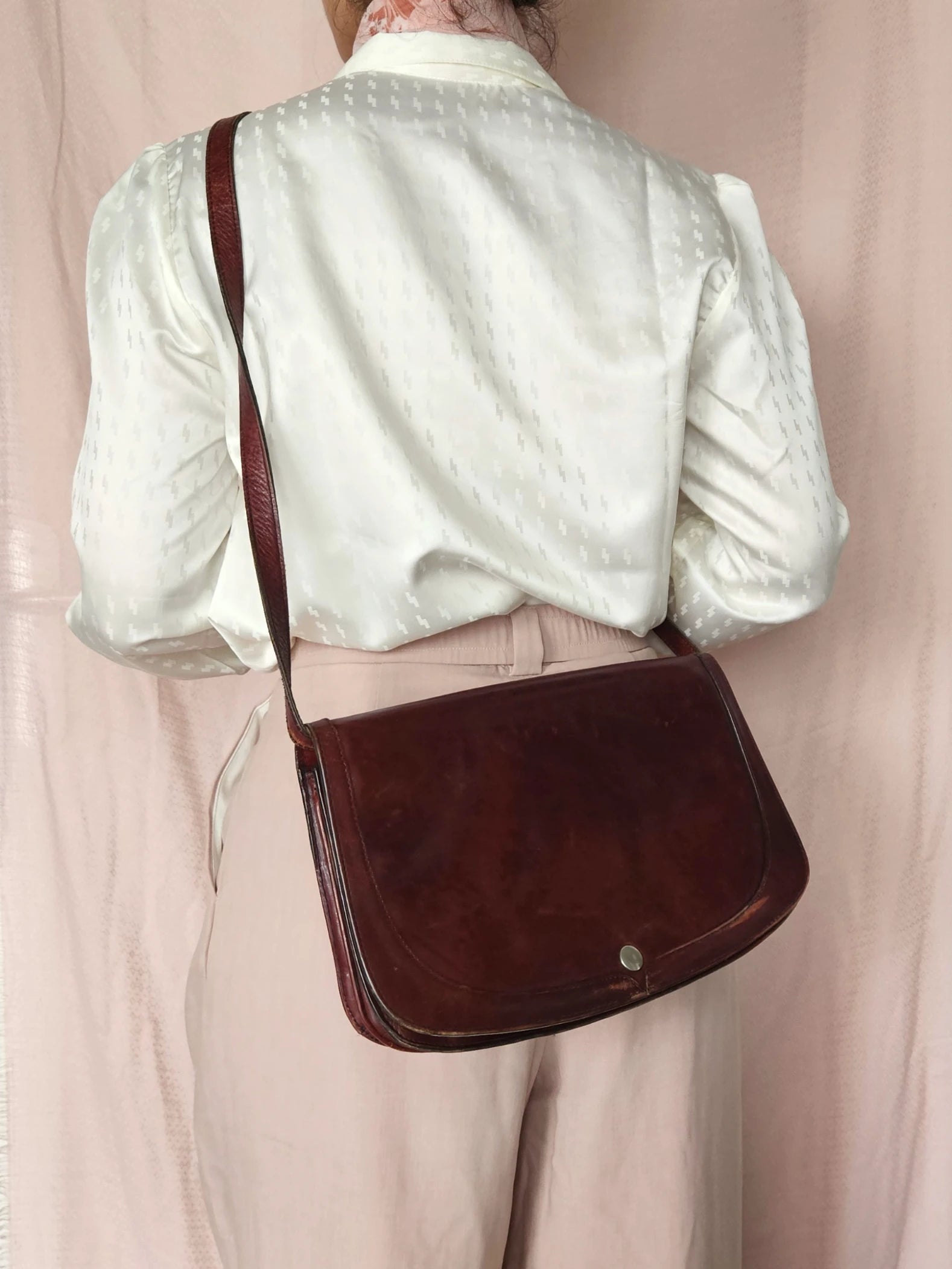 Bruinrode leren vintage schoudertas