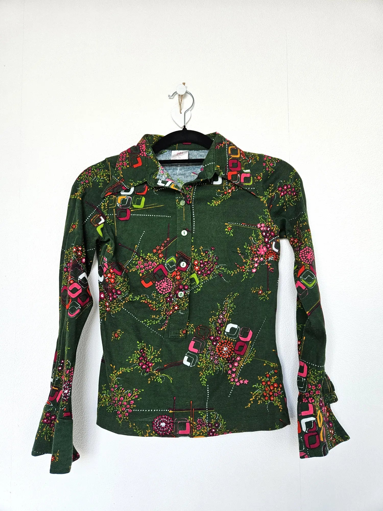 Donkergroene 70s vintage top van zacht & stretchy katoen | XS