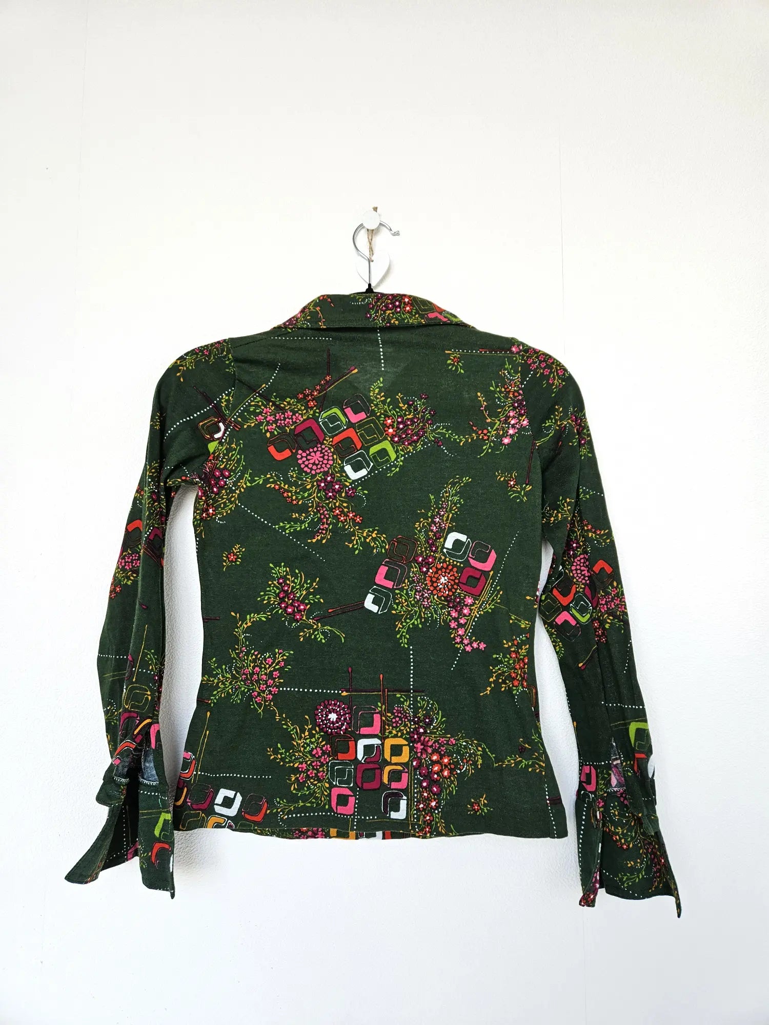 Donkergroene 70s vintage top van zacht & stretchy katoen | XS