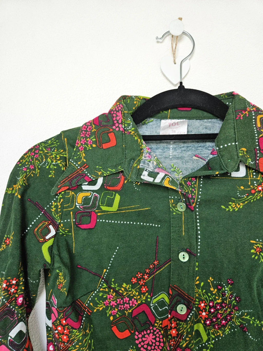 Donkergroene 70s vintage top van zacht & stretchy katoen | XS