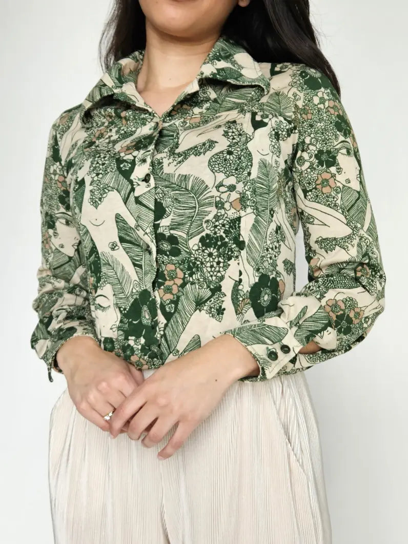 Cropped 70s vintage top van zacht & stretchy katoen | XS