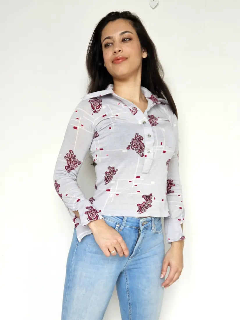 Lichtblauwe 70s vintage top van zacht & stretchy katoen | XS