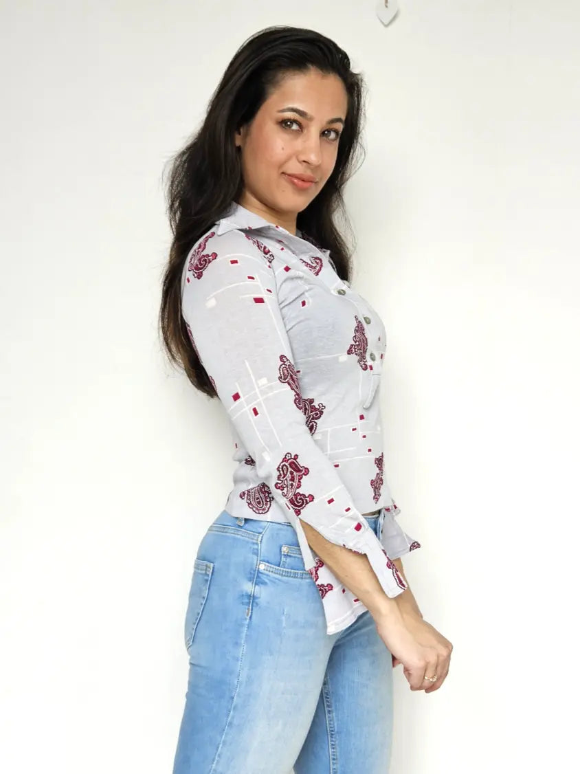 Lichtblauwe 70s vintage top van zacht & stretchy katoen | XS