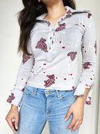 Lichtblauwe 70s vintage top van zacht & stretchy katoen | XS