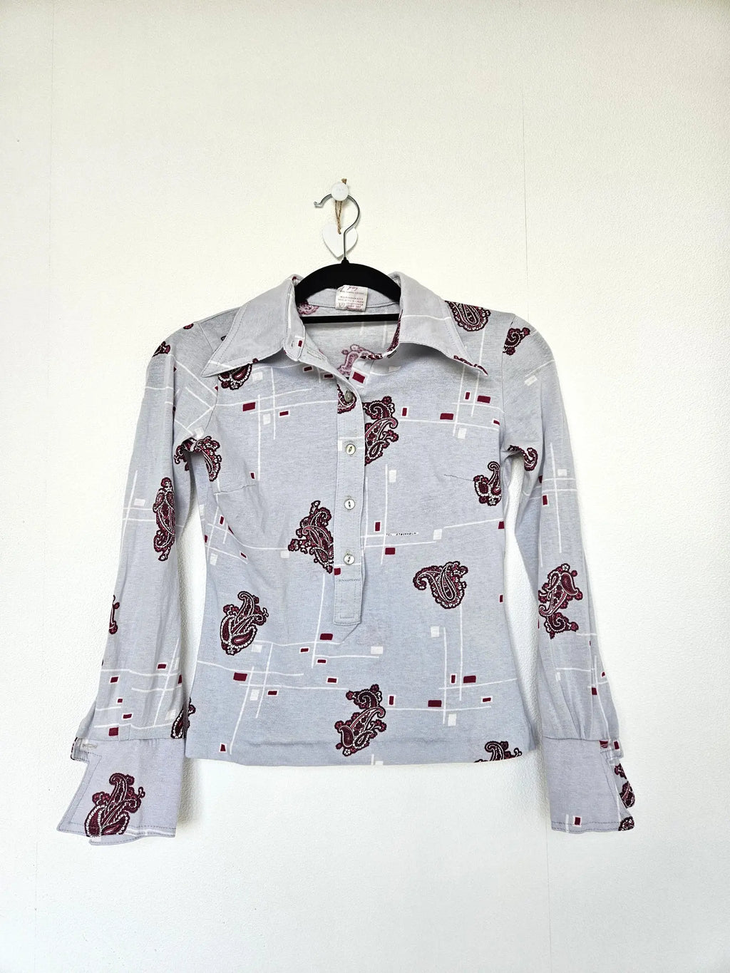 Lichtblauwe 70s vintage top van zacht & stretchy katoen | XS