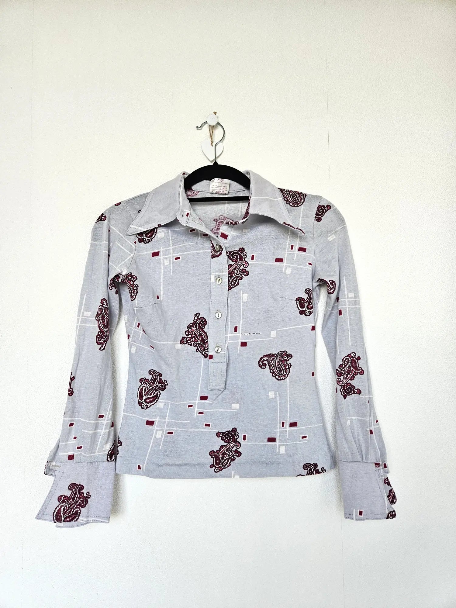 Lichtblauwe 70s vintage top van zacht & stretchy katoen | XS