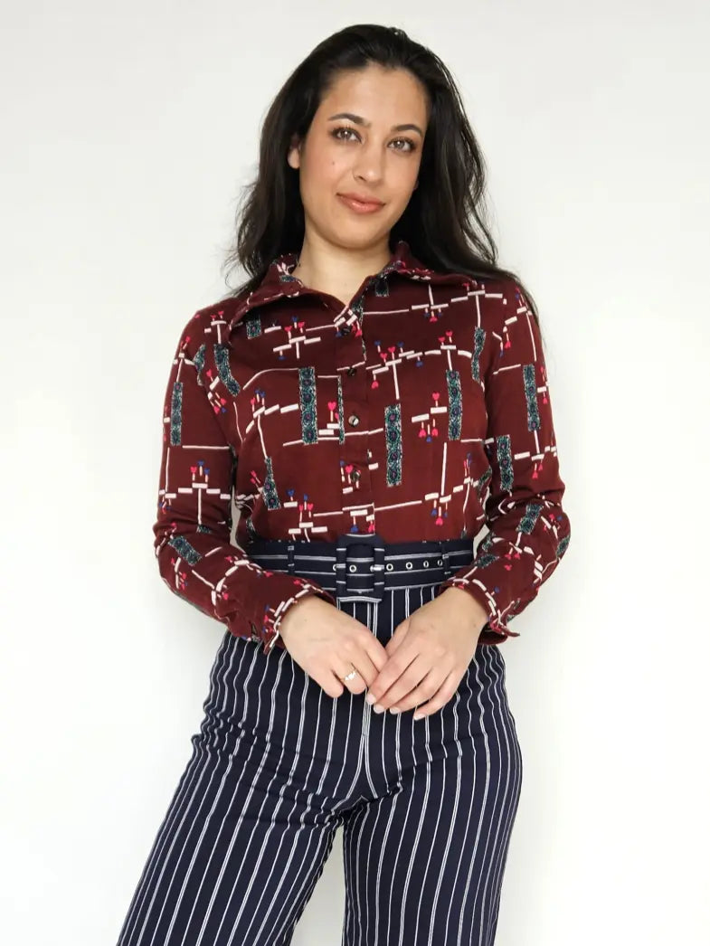 Rode 70s vintage top van zacht & stretchy katoen | L