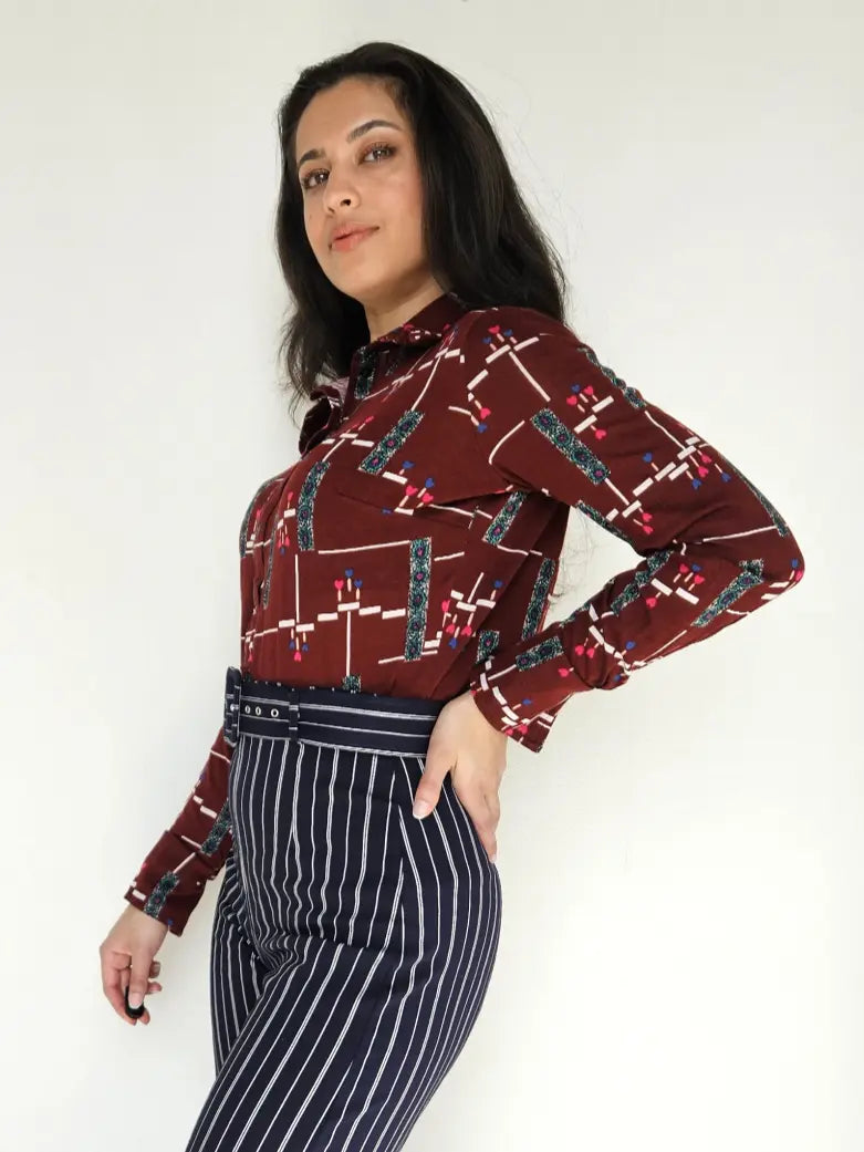 Rode 70s vintage top van zacht & stretchy katoen | L