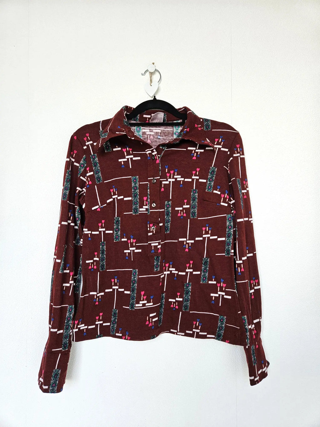 Rode 70s vintage top van zacht & stretchy katoen | L