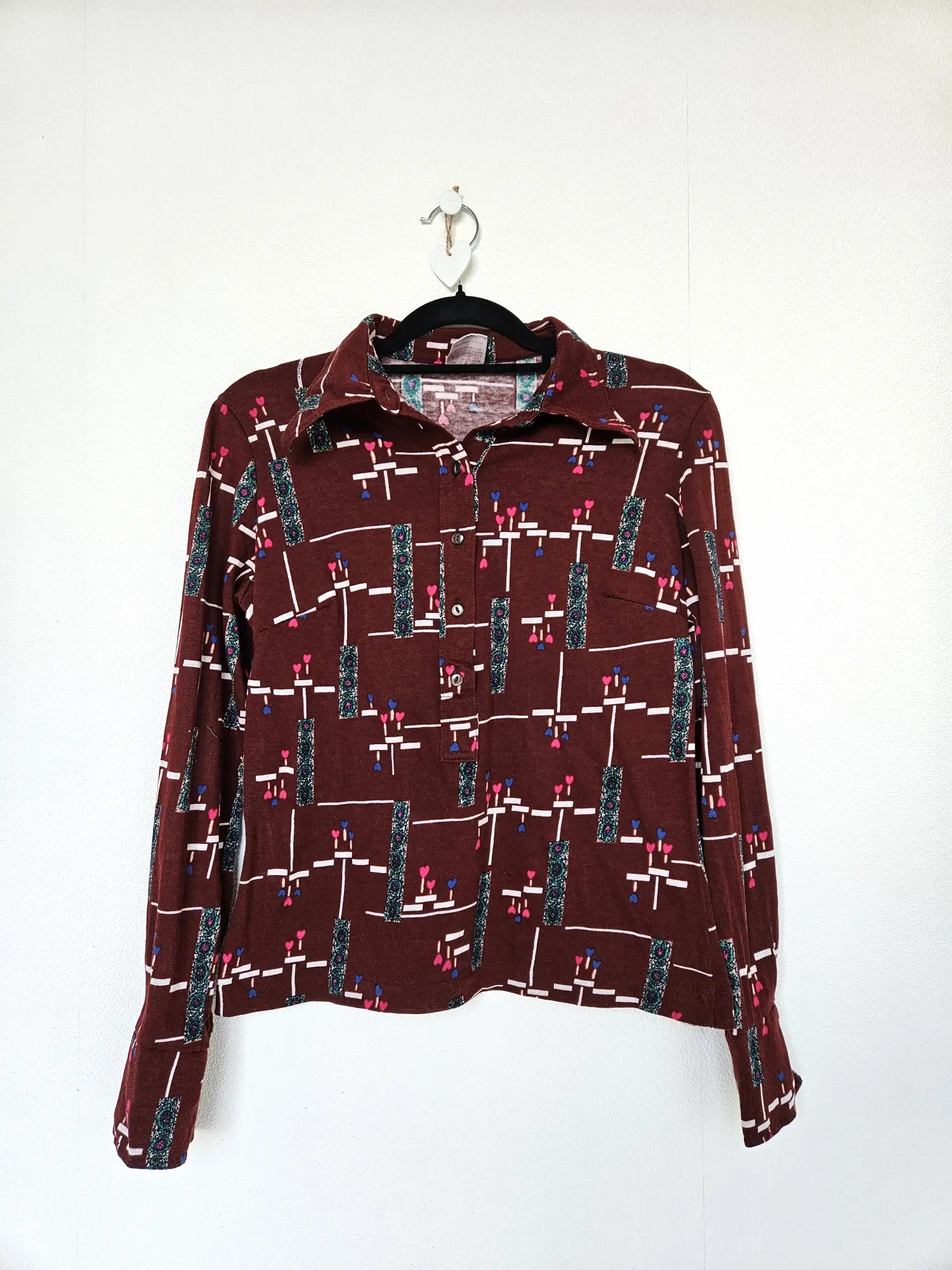 Rode 70s vintage top van zacht & stretchy katoen | L
